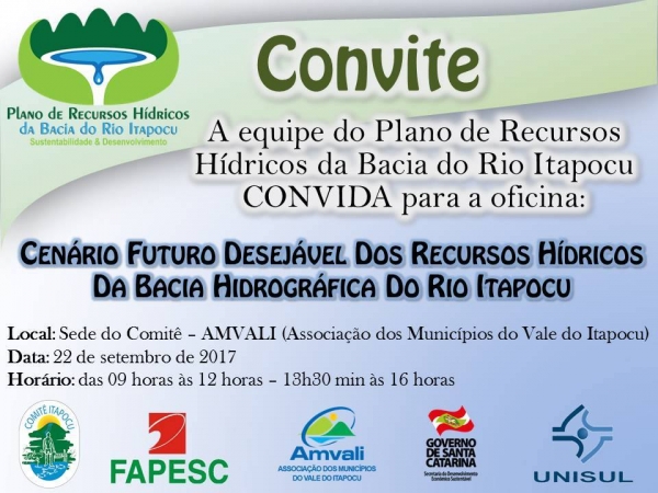 CONVITE: Oficina Cenário Futuro Desejável dos Recursos Hídricos da Bacia do Rio Itapocu