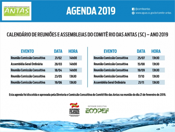 Novo calendário de reuniões do Comitê Rio das Antas