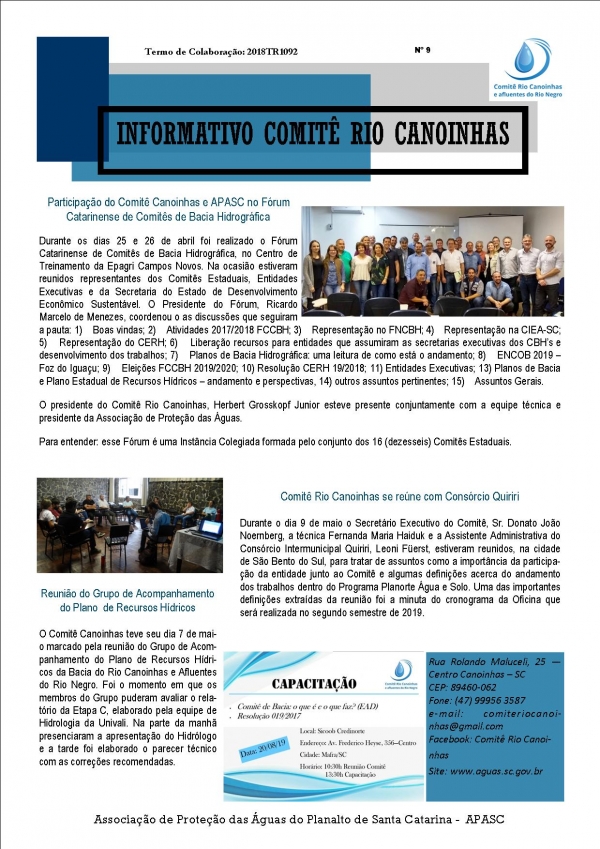 Informativo Comitê Canoinhas 09.2019