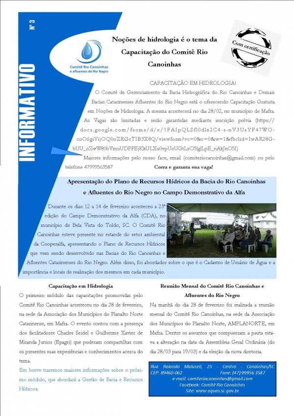 Informativo Comitê Canoinhas 03.2019