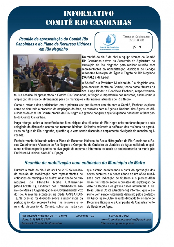 Informativo Comitê Canoinhas 07.2019