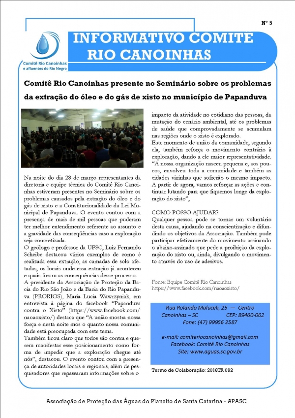 Informativo Comitê Canoinhas 05.2019