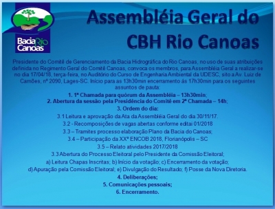 ASSEMBLÉIA GERAL ORDINÁRIA DO CBH RIO CANOAS