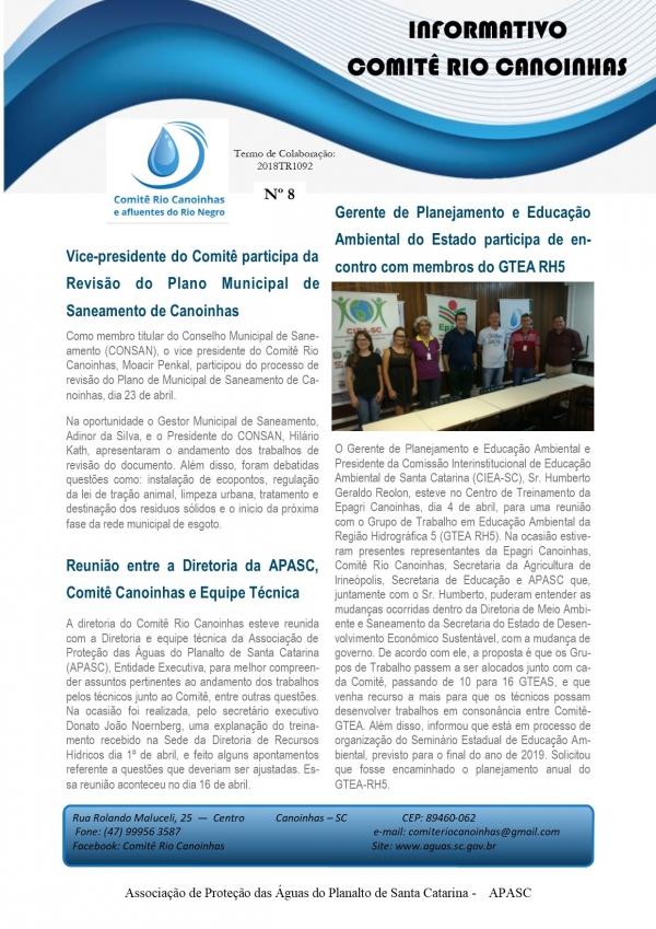 Informativo Comitê Canoinhas 08.2019