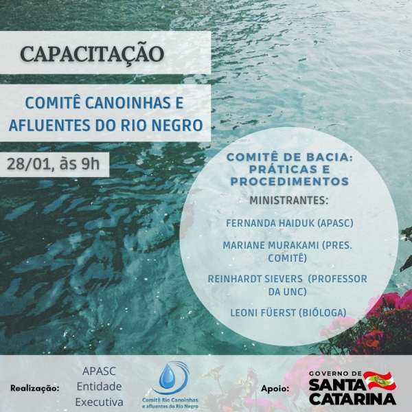 &quot;Comitê de Bacia Hidrográfica: práticas e procedimentos” é o tema da próxima capacitação do Comitê Canoinhas e Afluentes do Rio Negro