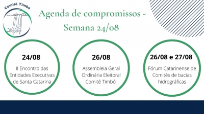 Agenda de compromissos do Comitê Timbó – Semana 24/08