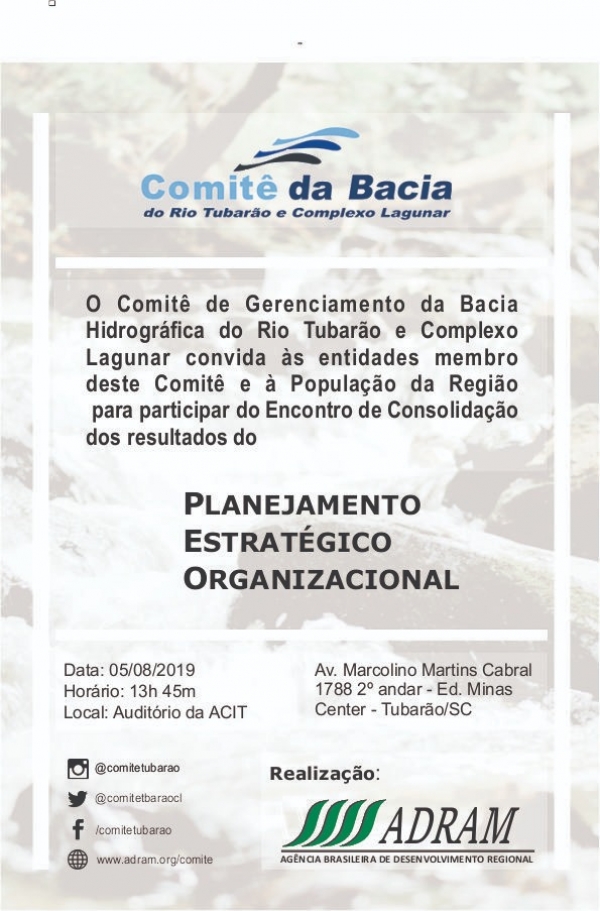 Etapa de Consolidação do Planejamento estratégico Organizacional do Comitê de Gerenciamento da Bacia Hidrográfica do rio Tubarão e Complexo Lagunar