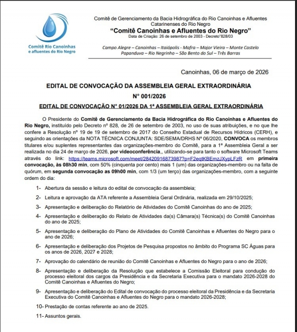 Convoca&ccedil;&atilde;o da 1&ordf; Assembleia Geral Extraordin&aacute;ria