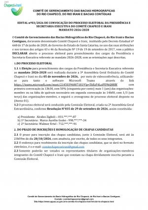 Comit&ecirc; Chapec&oacute; e Irani abre processo eleitoral para escolha da Presid&ecirc;ncia e Secretaria Executiva para o mandato 2026-2028