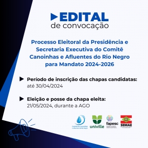 Eleições para Nova Diretoria do Comitê Canoinhas e Afluentes do Rio Negro