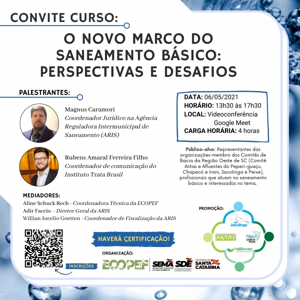 Novo Marco do Saneamento será tema de Curso de Capacitação no Oeste de Santa Catarina