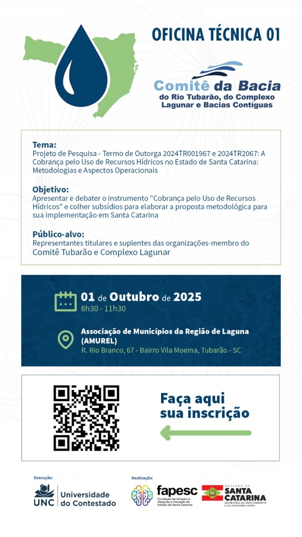 Instrumento de Cobrança pelo Uso dos Recursos Hídricos será discutido no Comitê Tubarão e Complexo Lagunar