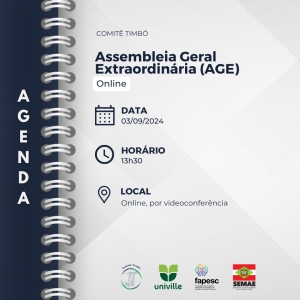 Comitê da Bacia Hidrográfica do Rio Timbó convoca Assembleia Geral Extraordinária para setembro