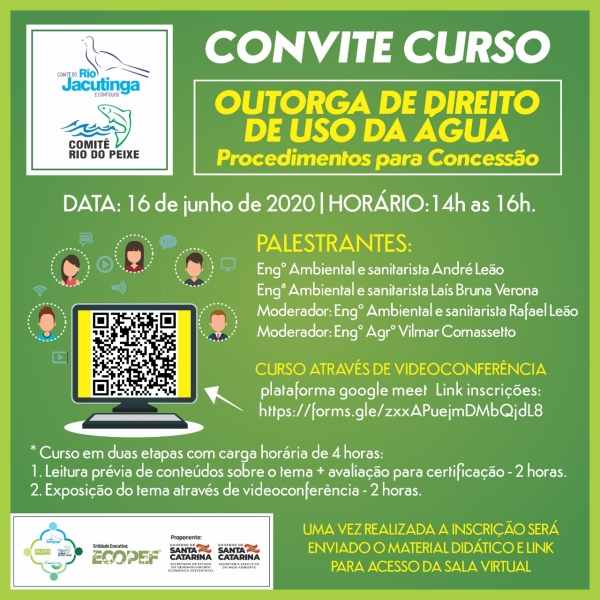 Inscrições abertas para o curso de capacitação: “Outorga de Direito de Uso da Água: Procedimentos para Concessão”