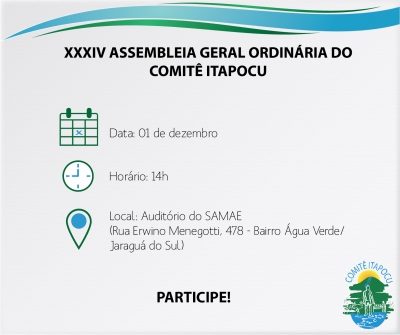 Assembleia do Comitê Itapocu acontece nesta quinta-feira