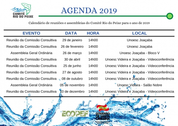 Definido o calendário de reuniões e assembleias para o ano de 2019