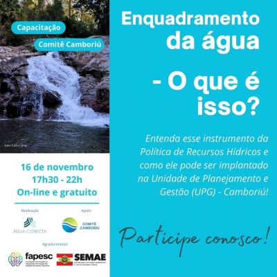 Nova capacitação gratuita do Comitê Camboriú e Instituto Água Conecta!