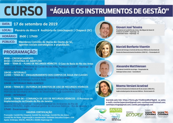 Curso: &quot;Água e os Instrumentos de Gestão&quot;.