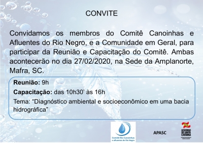 DEFINIDA A DATA DA PRIMEIRA REUNIÃO E DA CAPACITAÇÃO I DO ANO DE 2020 DO COMITÊ CANOINHAS E AFLUENTES DO RIO NEGRO