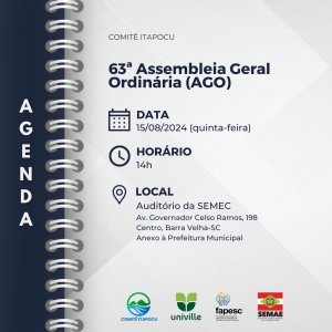 Comitê Itapocu convoca sua 63ª Assembleia Geral Ordinária