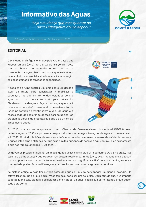Comitê Itapocu lança Boletim Informativo Especial Mês da Água