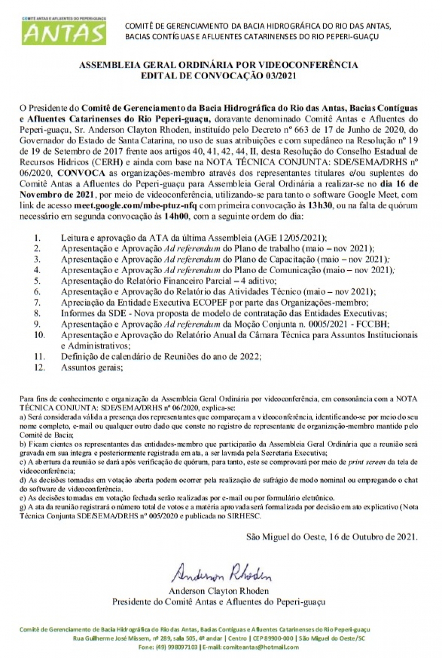 Edital Convocação Comitê Catarinense de Peritos Oficiais 23/06