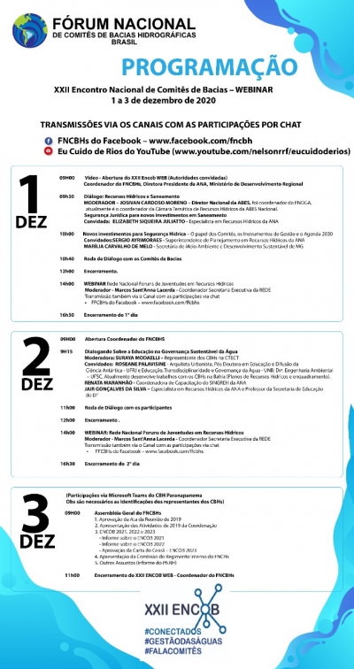 Programação do XXII Encontro Nacional de Comitês de Bacias