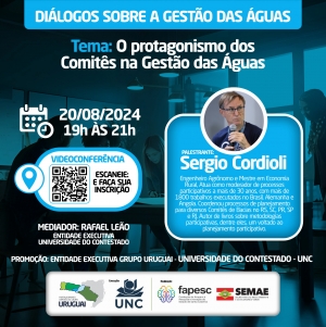 Dia 20 de agosto ocorrerá o Diálogos sobre as Águas, tratando sobre o protagonismo dos CBH