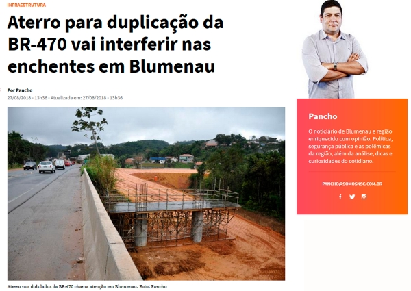 Colunista do Santa fala sobre aterro da BR 470 e enchentes