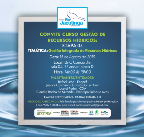 Convite: Curso Gestão Integrada de Recursos Hídricos - Comitê Jacutinga