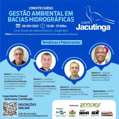 Curso sobre Gestão Ambiental em Bacias Hidrográficas será promovido pelo Comitê Jacutinga