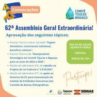 Convocação para a 62ª Assembleia Geral Extraordinária do Comitê Tijucas e Biguaçu!