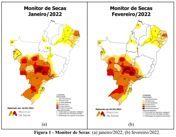 Mapa do Monitor de Secas confirma intensificação da estiagem em fevereiro