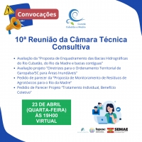 Convocação para a 10ª Reunião da Câmera Técnica Consultiva do Comitê Cubatão e Madre