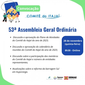Convocação! Última Assembleia Geral Ordinária de 2024 do Comitê do Itajaí!