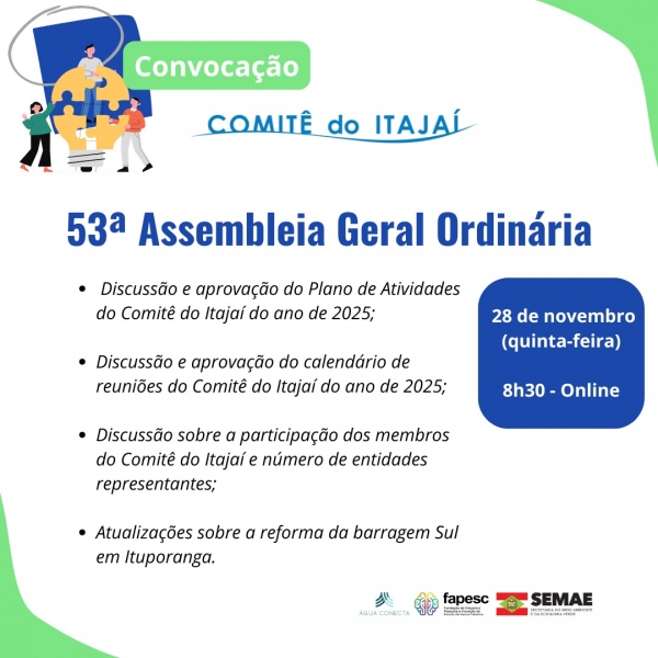 Convocação! Última Assembleia Geral Ordinária de 2024 do Comitê do Itajaí!