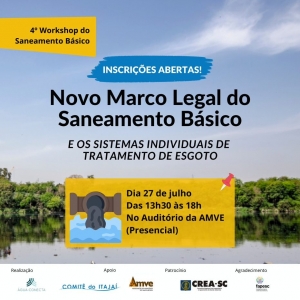 Inscrições abertas para o 4° Workshop do saneamento básico: Novo Marco do Saneamento e sistemas individuais de tratamento de esgoto