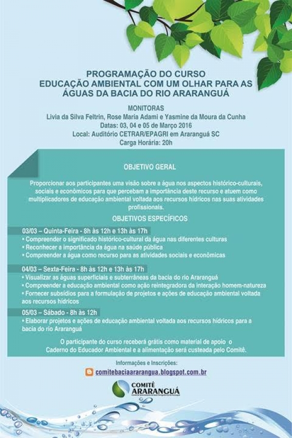 Curso - Educação Ambiental com um Olhar para as Águas da Bacia do Rio Araranguá”