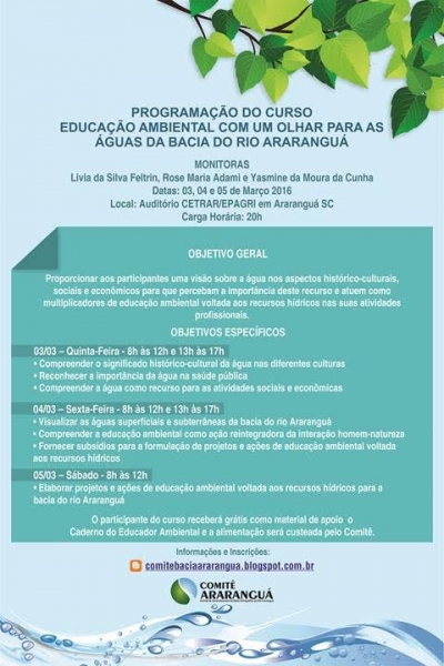 Curso - Educação Ambiental com um Olhar para as Águas da Bacia do Rio Araranguá”