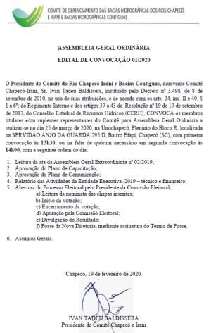 Comitê Chapecó Irani lança Edital para o Processo Eleitoral e convocação para Assembleia Geral Ordinária