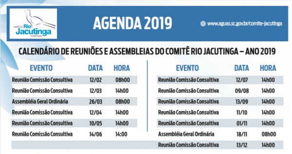 Agenda de Reuniões Comitê Jacutinga