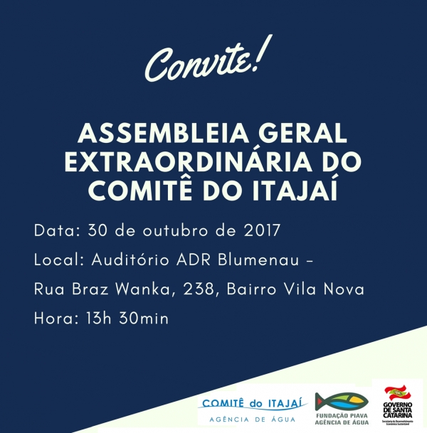 COMITÊ DO ITAJAÍ CONVOCA ASSEMBLEIA GERAL EXTRAORDINÁRIA PARA O DIA 30 DE OUTUBRO EM BLUMENAU