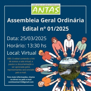 Comitê Antas realizará sua primeira AGO do ano de 2025 no dia 25 de março