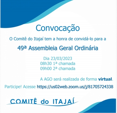 Convocação para a 49ª Assembleia Geral Ordinária do Comitê Itajaí