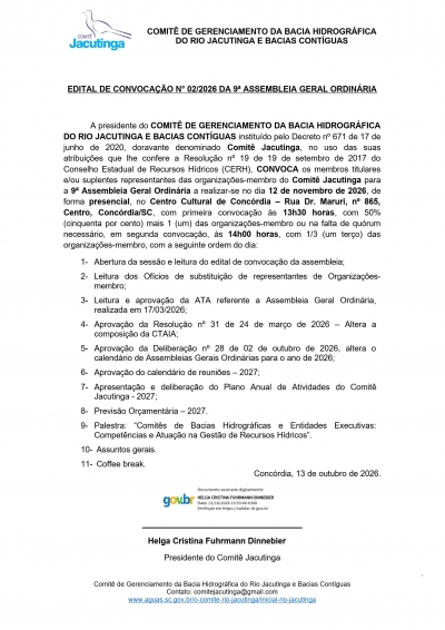 Comit&ecirc; Jacutinga convoca Assembleia Geral Ordin&aacute;ria para definir planejamento e a&ccedil;&otilde;es de 2027