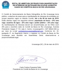 Assentos vagos no Comitê da Bacia do Rio Urussanga