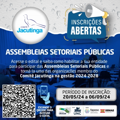 Comitê Jacutinga divulga calendário sobre Assembleias Públicas Setoriais