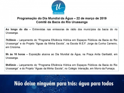 Atividades para o DIA MUNDIAL DA ÁGUA 2019