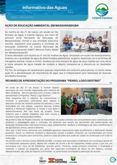 Boletim Informativo de março: Comitê Itapocu atua em prol do meio ambiente na Bacia do Itapocu