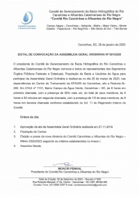 EDITAL 01.2020 CONVOCAÇÃO PARA ASSEMBLEIA GERAL ORDINÁRIA DO COMITÊ CANOINHAS E AFLUENTES DO RIO NEGRO
